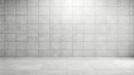 Fototapeta premium White textured concrete wall and white tiled floor from high angle view