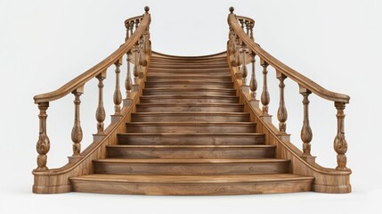 A wooden staircase with a white background © pook