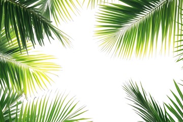 Naklejka premium Green palm leaves, white isolated background