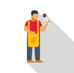 Supermarket employee holding up a barcode scanner, ready to scan groceries at the checkout