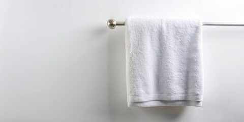 White towel hanging with shallow depth of field isolated on white background
