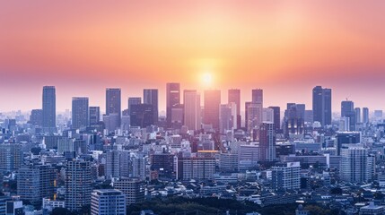 Fototapeta premium Stunning Cityscape with Sunset Over Urban Skyline
