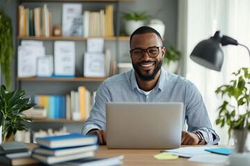 Fototapeta premium young businessman working on laptop at office