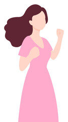 Woman in pink raised fist. Breast cancer awareness month. Vector illustration.