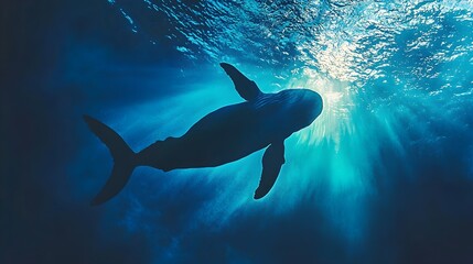 Whale Silhouette Underwater Sunlight