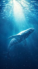 Naklejka premium Whale Under Water With Stars