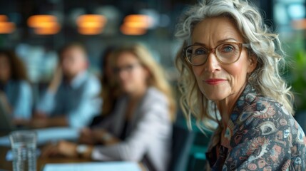 Empowering Leadership Senior Professional Woman Leading a Team in the Modern Office