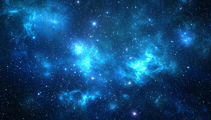 Fototapeta premium A stunning cosmic scene filled with vibrant blue nebulae and countless stars, evoking a sense of wonder about the universe.