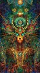  Digital painting of a woman's face with various organ intrusions