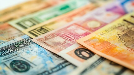 A collection of various international banknotes spread out, showcasing the diversity of world currencies in a vibrant arrangement.