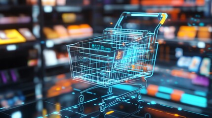 A futuristic digital shopping cart design, showcasing innovation in retail and online shopping concepts.