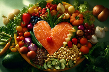 Nourish Your Heart with a Plate Full of Nutritious Vegetables, Fruits, Nuts, and Fish for Optimal Cardiovascular Health