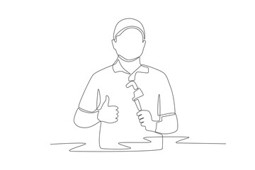 Plumber gives thumbs up. Plumber concept one-line drawing