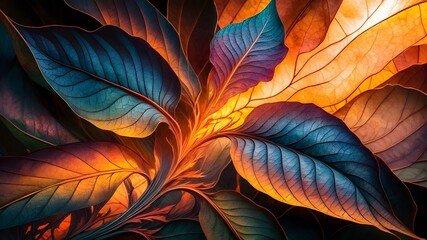 Fototapeta premium Aa painting of a leaf with the colors of the leaves and the colors of the leaves.