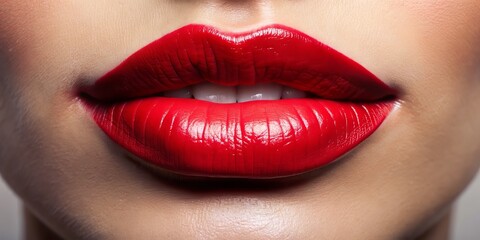 Obraz premium Close-up of a lip shape outline with precise permanent lip liner coloring around the vermilion border, soft focus on surrounding skin, bold lip definition emphasized.
