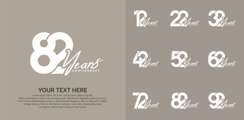 Anniversary logo set vector design, white color for celebration event