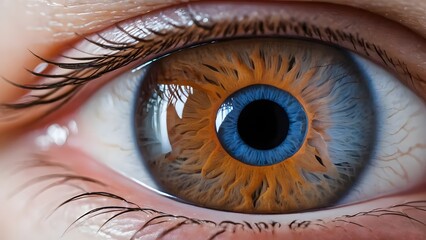 Fototapeta premium One eye of a white young man with a blue iris close-up