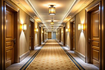 Obraz premium Luxurious hotel corridor with natural light from the window, aerial view