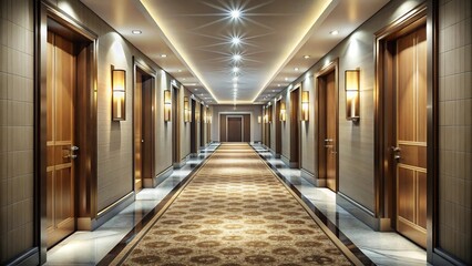 Fototapeta premium Luxurious hotel corridor reflecting sunlight from window