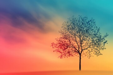 Obraz premium Minimalist Tree Silhouette on a Colorful Background for Modern Art Projects