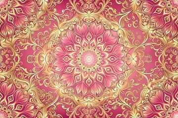 Luxurious pink and gold symmetrical background perfect for wallpaper
