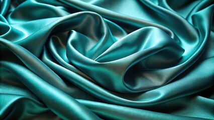 Obraz premium Luxurious teal silk satin background with light green and blue folds creating depth of field