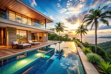 Fototapeta premium Luxurious villa with an infinity pool in a tropical paradise