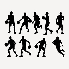 Set Basketball player silhouette. Basketball player black icon on white background