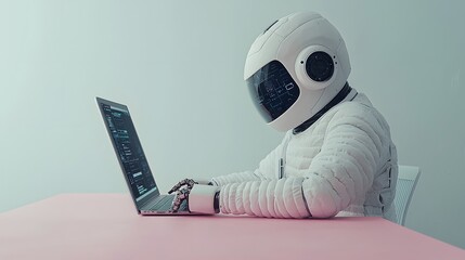 Robot Working in a Pastel Tech Workspace