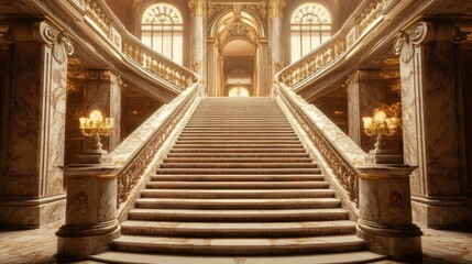 Majestic Marble Staircase in Ornate Palace Interior