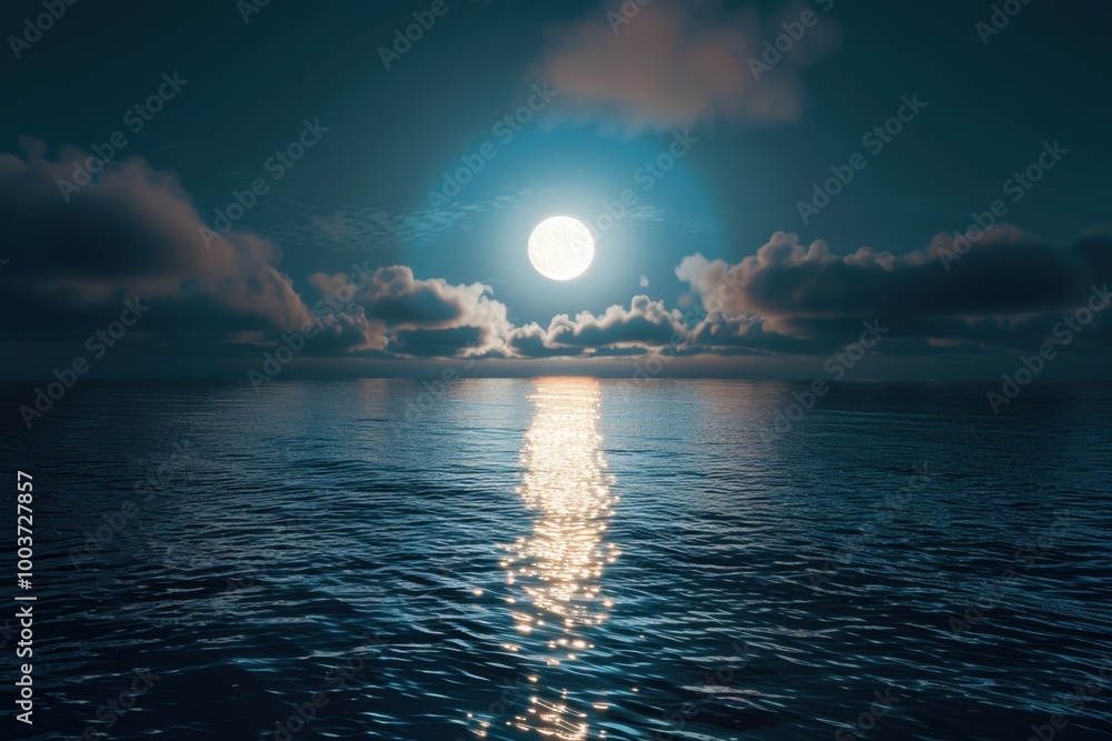 Poster Serene Moonlit Ocean with Reflective Water Surface