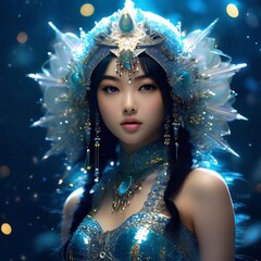 Fototapeta premium A pleiadian astro girl with cybernetic enhancements. Ideal for design of books cover or articles illustration, profile picture, items background design - T-shirts, mugs and etc.