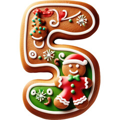 Naklejka premium Numeric letter 5 Christmas Gingerbread