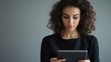 Young Woman Using Tablet in Modern Setting