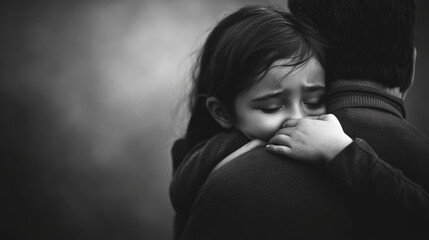 Obraz premium child hugging parent tightly, symbolizing love and comfort in tender moment. emotional connection is palpable, showcasing bond between them