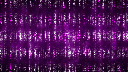 Flow of purple shimmering particles. Glowing dynamic halftone sound wave. Vector Illustration.