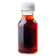 Fototapeta premium Glass bottle filled with dark liquid on white isolated background.