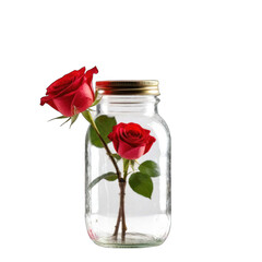 red flower bokeh in glass jar 