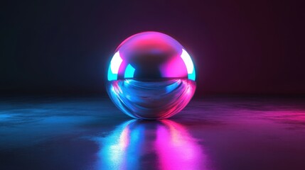 3D glow effect of a futuristic, glowing orb with dynamic, shifting colors and smooth, reflective