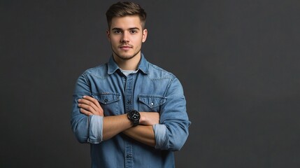 Obraz premium Confident Young Man in Casual Denim Outfit