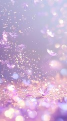 Fototapeta premium Soft Purple Glow with Floating Petals and Sparkles