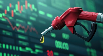  gasoline petroleum fuel nozzle with blurred background of oil price graph of the energy market business on a global industrial.