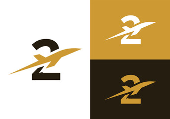 Letter 2 with aeroplane. Modern Travel logo Design Template