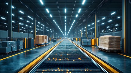 Obraz premium Advanced food inspection facility, AI-powered bots scanning every item with precision, surrounded by cold steel walls and digital readouts