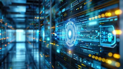 Fototapeta premium Futuristic Data Center with High-Tech Interfaces