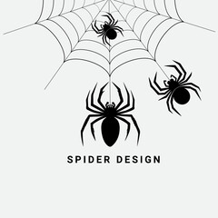 Spider vector set with a spider web. Halloween spider vector with black color. Spiders template. Happy Halloween design element vector. 