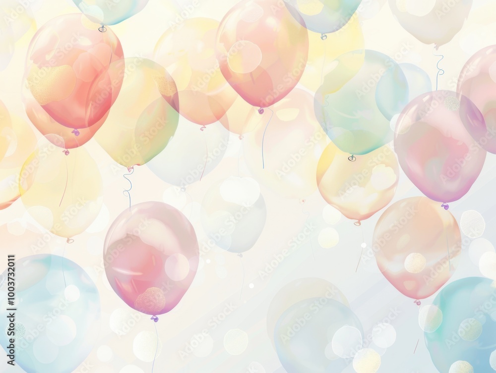 Poster Colorful Balloons Floating in Soft Pastel Background