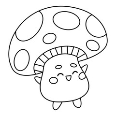 Coloring book for kids, Cute character funny mushroom