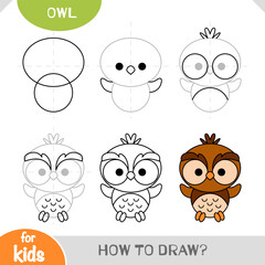 How to draw Cute cartoon character owl for children. Step by step drawing tutorial