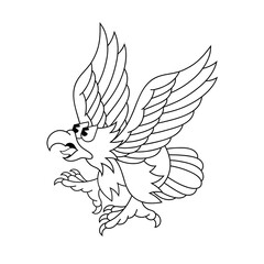Doodle cute character illustration flying eagle sticker outline